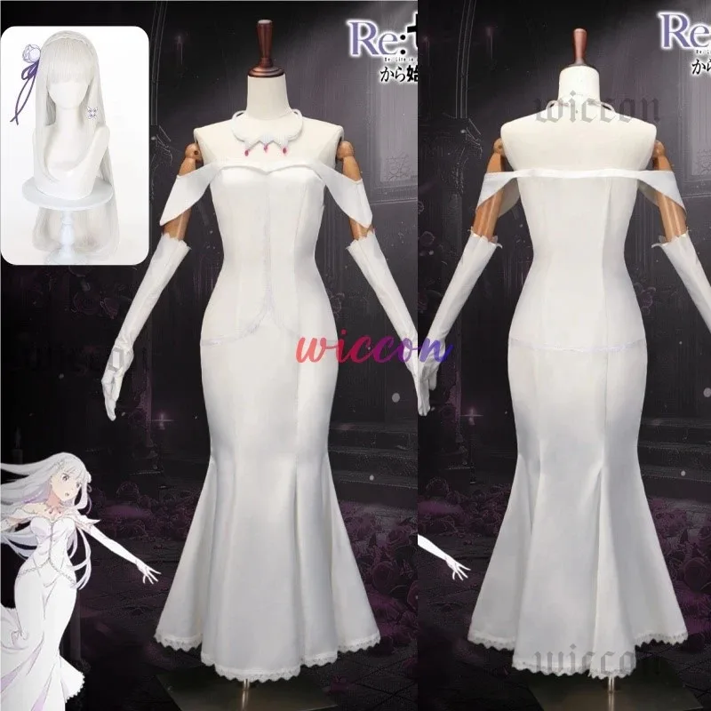 

Эмилия Косплей Костюм Аниме Re Zero Маскировочные Наряды Белое Платье Женские Перчатки Для Ролевых Игр Ожерелье Полный Комплект Женский Костюм Хэллоуина