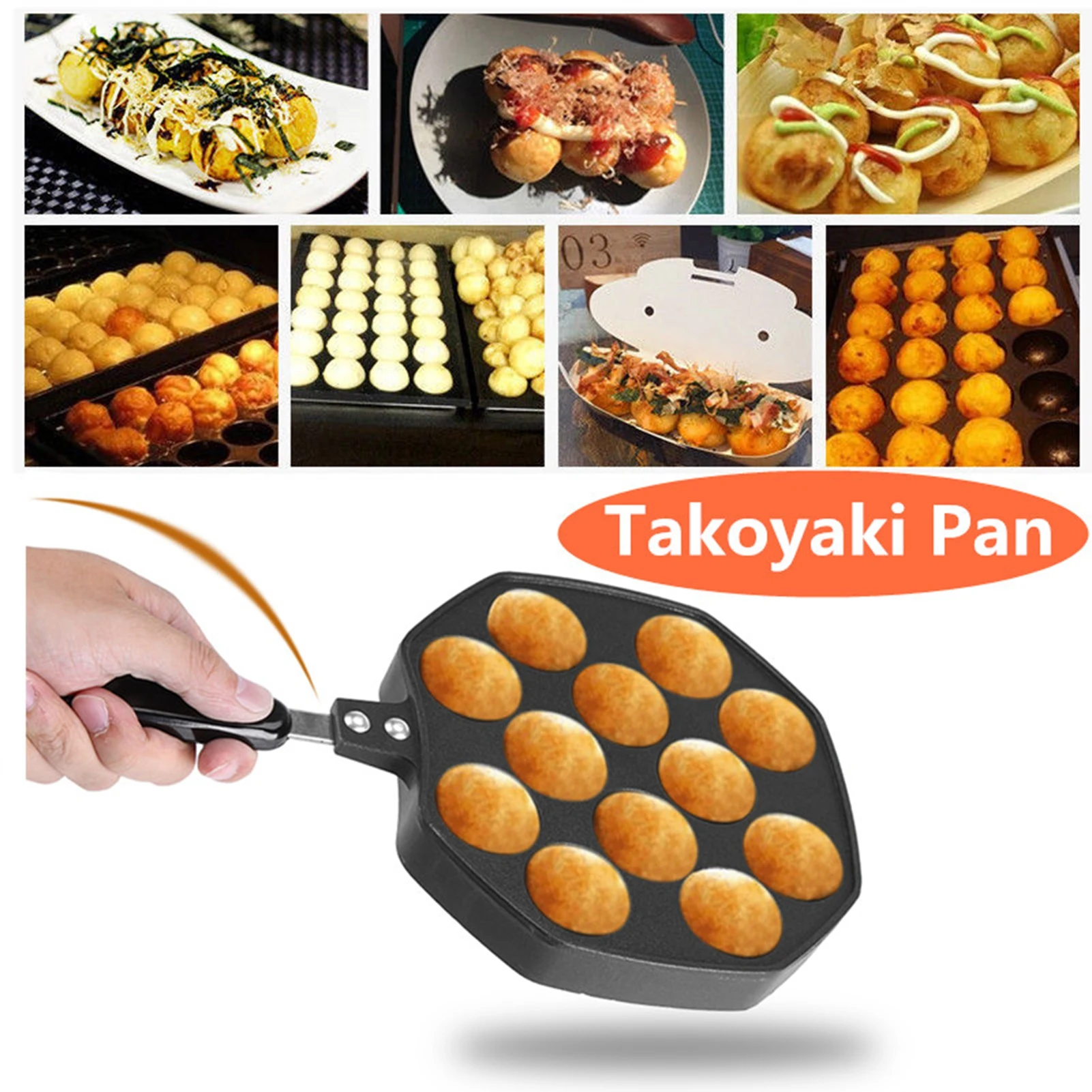 For Octopus Small Meatball Pot Grill Pan Gas Cast Iron Plate Fish Ball Stove Home Kitchen Commercial Mold Bake Pan Non-Stick Pan