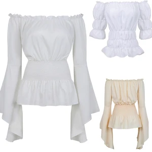 Ärmelhemd vor der weiblichen Schulter, Renaissancebluse, Boho, Steampunk, Pirat, mittelalterlicher Cosplay -Custom, Score, Vintage 10 Hauptbauernverkleidungskleidung - №1