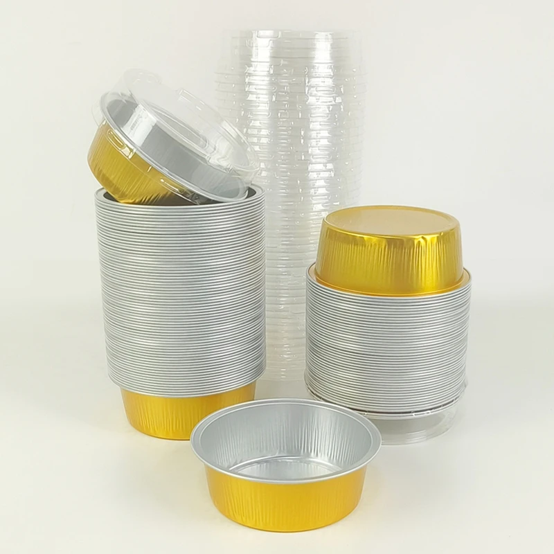 

20/50/100pcs 150ml Gold Round Aluminum Foil Pudding Cups Disposable High Temp Resistant Baking Molds for Cakes Souffle Dessert