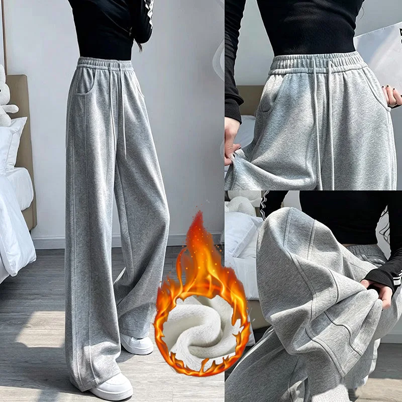 Winter Damen Schnee Warme Weite Freizeithose Frauen Hochgeschnittene Fleece-Hose Mädchen Modische Plüsch Thermische Jogginghose