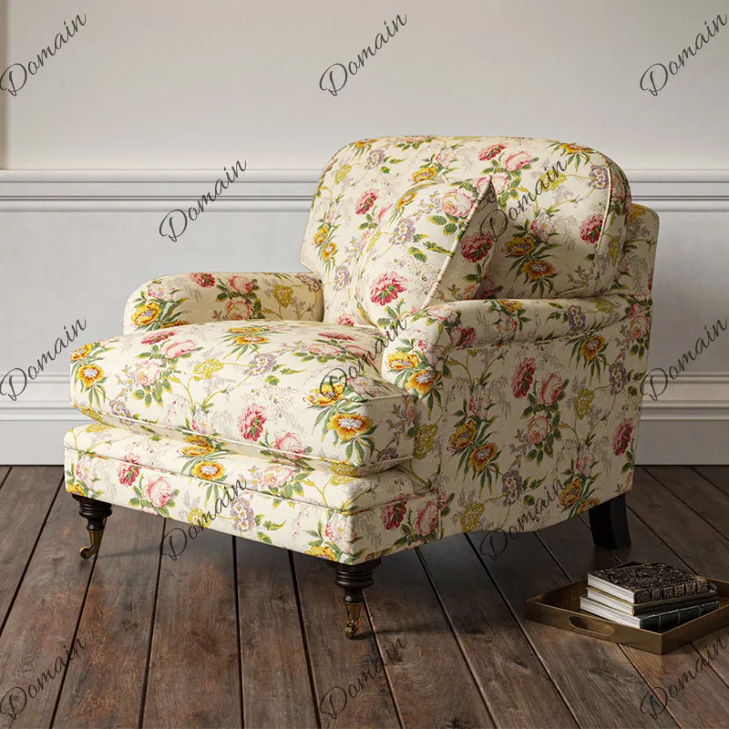 French Country Fabric Sofa Villa Small Apartment Living Room Single Sofa Pastoral Home Triple Sofa Combination