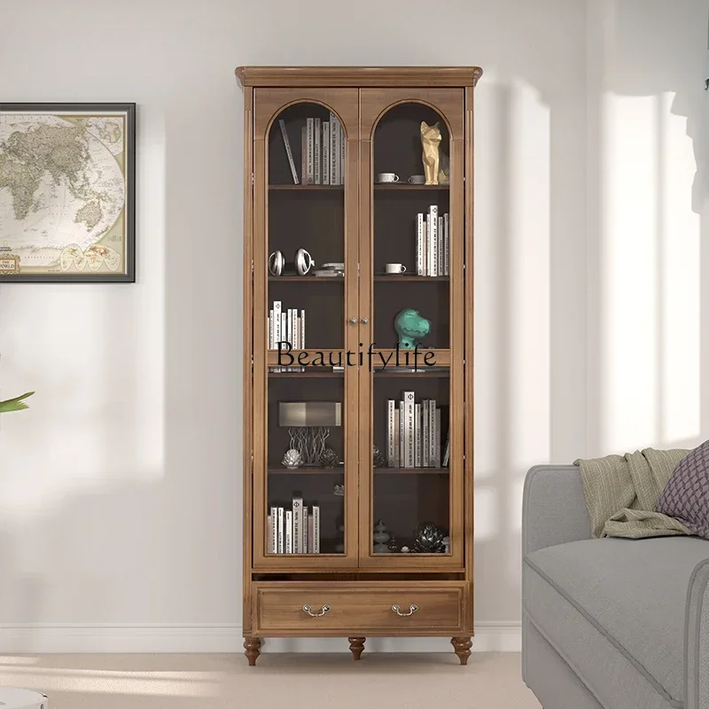 

FG40Pure solid wood dustproof custom retro American light luxury French antique bookcase
