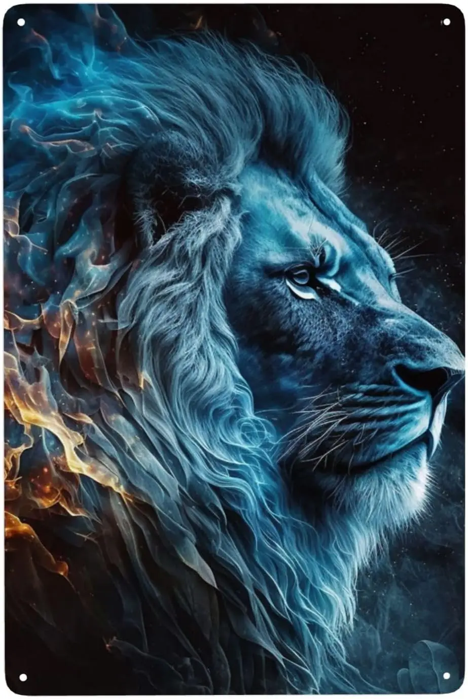 Fire Lion flaming red blue Metal Signs Metal Tin Sign Wall Art 8x12in Metal Posters for Coffee and Bar Home Aesthetic Decor sign