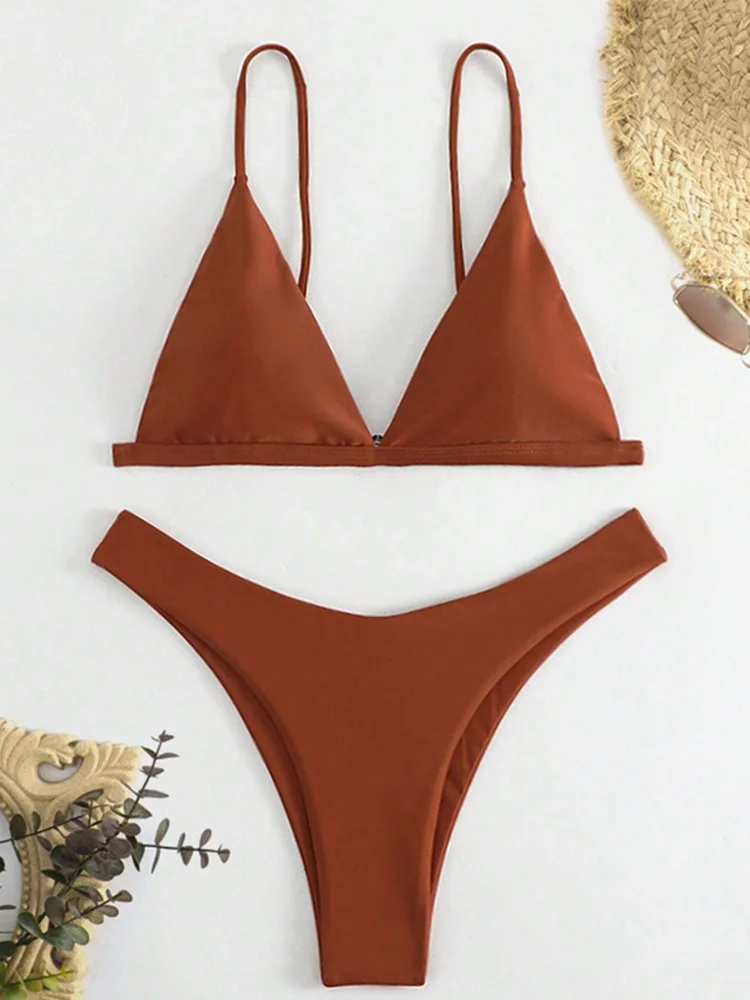 

Сексуальные модные однотонные шелковые бикини, комплект из 2 предметов, женский разделенный купальник с высокой талией, пляжные бикини, новинка 2025 года, летний купальник, комплект бикини