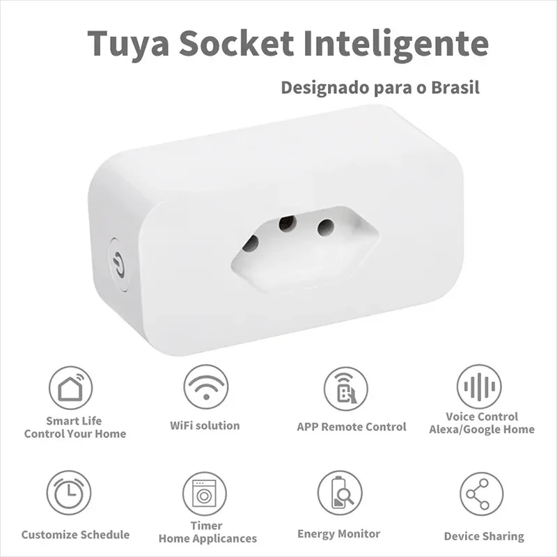 Tuya WiFi 16A Brazil Smart Plug Power Monitor Energy Electricity Consumption Monitoring APP Remote Control Computer TV Fan