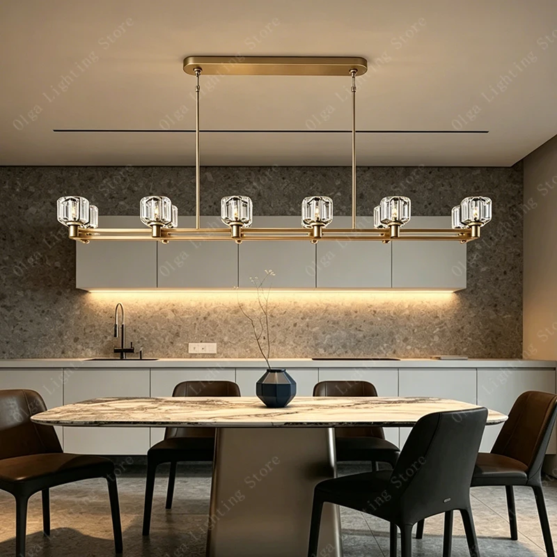 2026 New Modern Linear Crystal Chandelier, Dining Room Black High-end Brass Hardware Indoor Light Fixture Designer