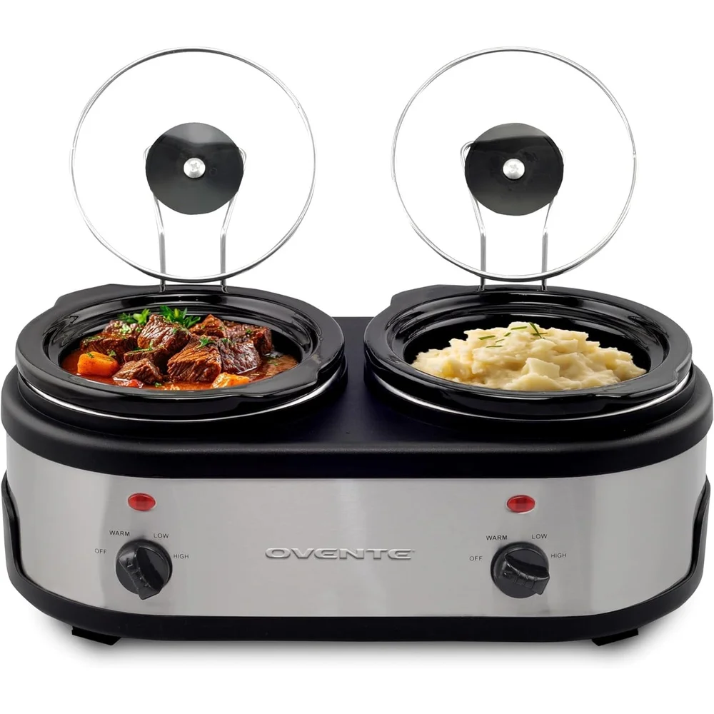 Dual Buffet Station Slow Cooker with 2 Independent 1.5 Quart Ceramic Pots Temperature Control Parties and Gatherings