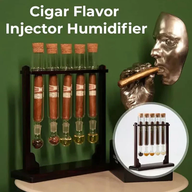Glass Cigar Tubes Humidor Set Cigar Flavor Infuser Ball Base & Wooden Plug Cigar Incense Glass Tube For Cigars Love Enthusiasts
