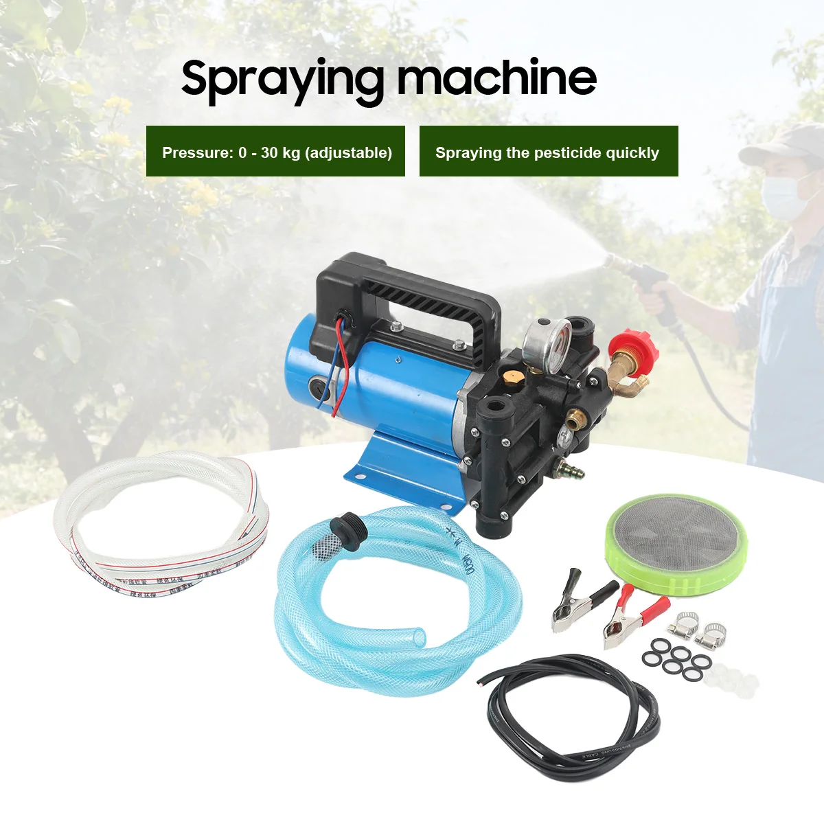 Landwirtschaftliche elektrische Hochdruckpumpe, 24 V, 16 l/min, Doppelzylinder-Kolbenpumpe, Sprühen, Bewässerung, Autowaschanlage, Pestizidsprüher – Detail 1