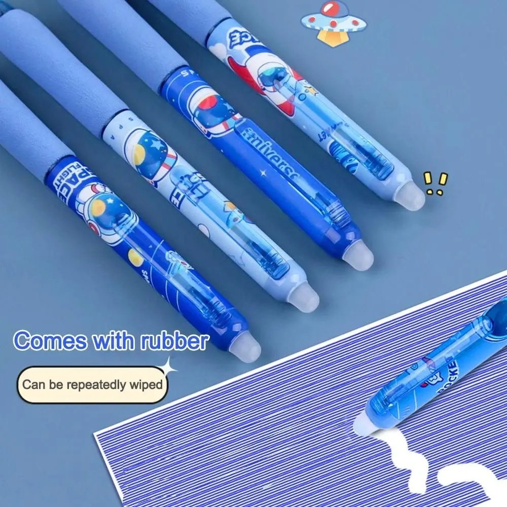 

5Pcs Gift Cartoon Astronaut Soft Grip Erasable Pen 0.5mm ST Press Gel Pen Black/Blue Ink Quick-drying Question Pen Office School