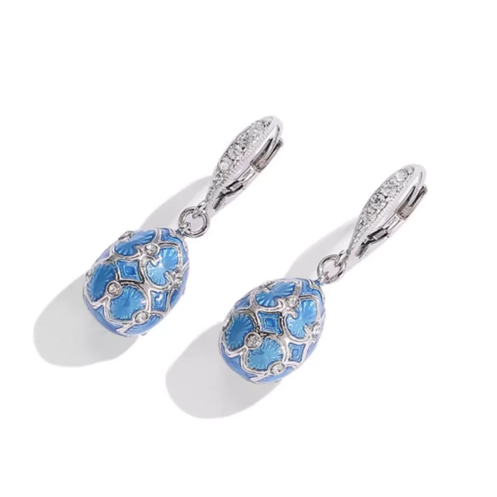 Enamel Handmade Faberge Easter Egg Eardrop Earrings High-class Jewelry Vintage Crystal Clover Gift To Women Girls