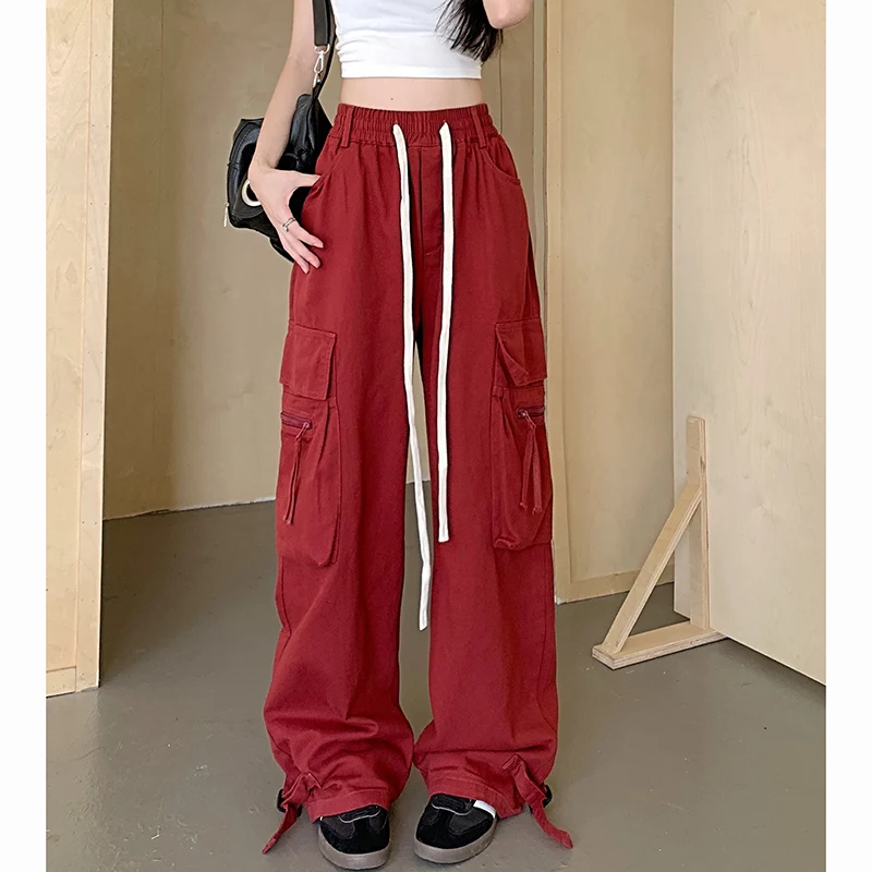 

Women Fashion Streetwear Hip Hop Dance Trousers Lady Baggy Straight Leg New Cargo Pants Female Versatile Pocket Designer Slacks