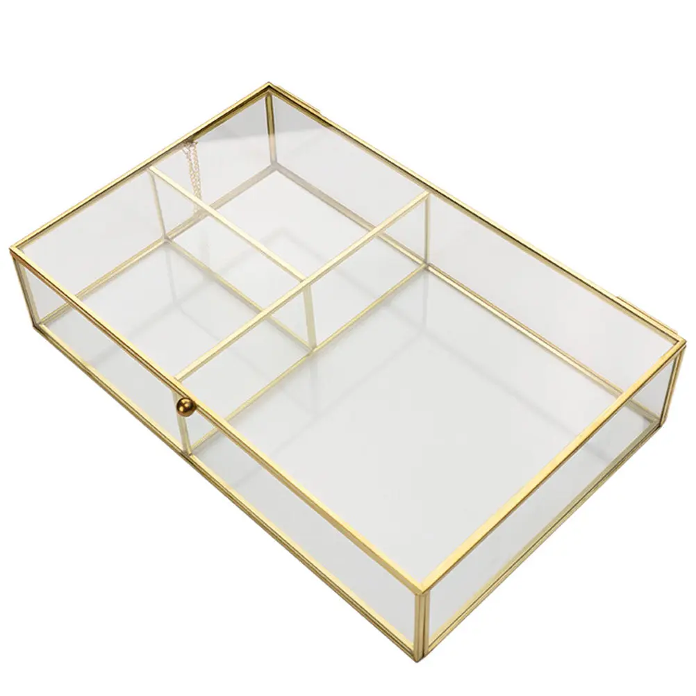 

Стеклянная шкатулка для украшений, настольный демонстрационный футляр для ожерелий, серег, браслетов, брошей, заколок для волос, элегантный винтажный органайзер для хранения