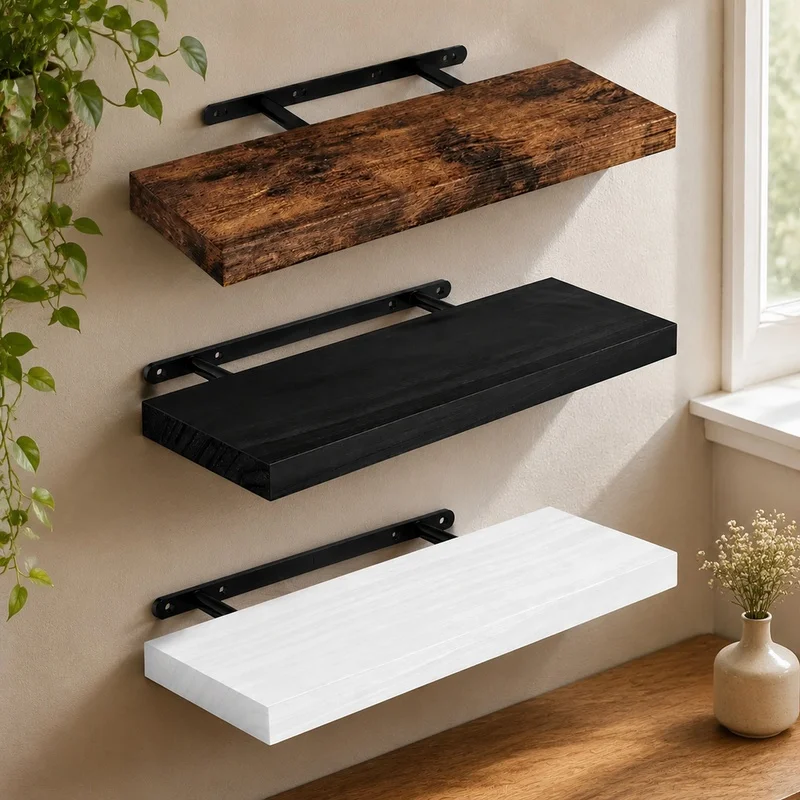 Durable Floating Wall Shelf with Concealed Supports, Multi-Room Storage Solution for Kitchen, Bathroom, Nursery, and Living Area