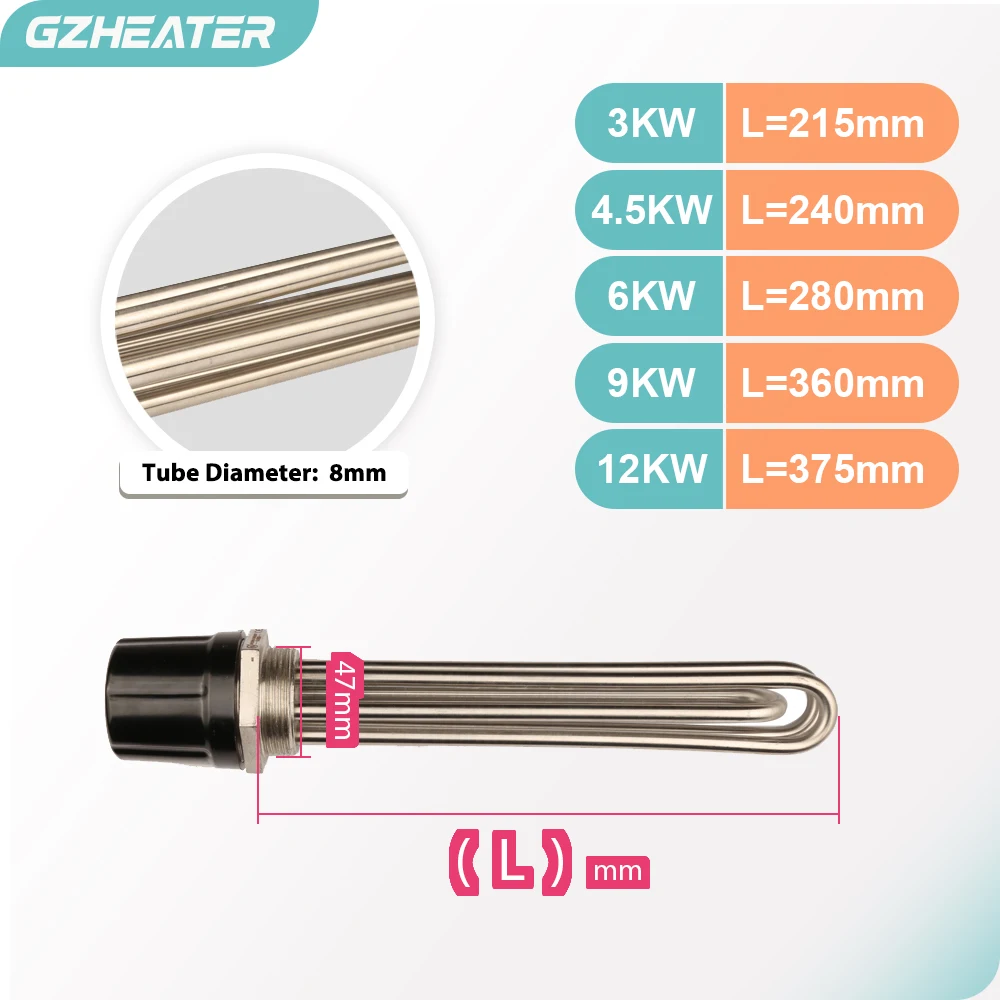 DN40 1.5Inch Thread Induction Heating Tube 3KW 4.5KW 6KW 9KW 12KW Immersion Water Solar/Electric Tubular Heater