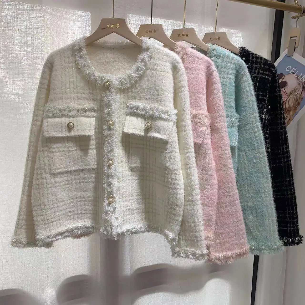 2023 New Fashion Korean Chic Vintage Tweed Woolen Jacket Coat Women Autumn Single Breasted Plaid Tassel Office Lady Outwear
