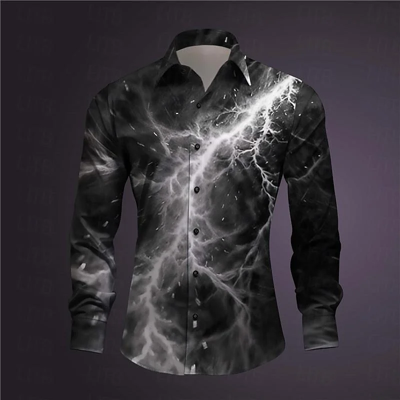 New men's 3D printed lightning pattern shirt, casual shirt