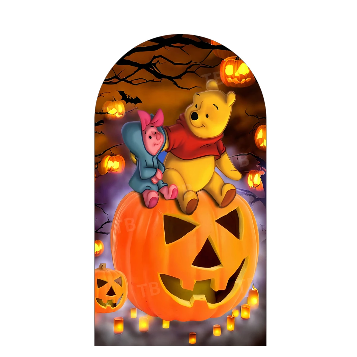 TB Piglet ويني قوس خلفية غطاء الكرتون صورة حفلة مهرجان اليقطين هالوين التصوير خلفية ديكور نسيج مرن #3