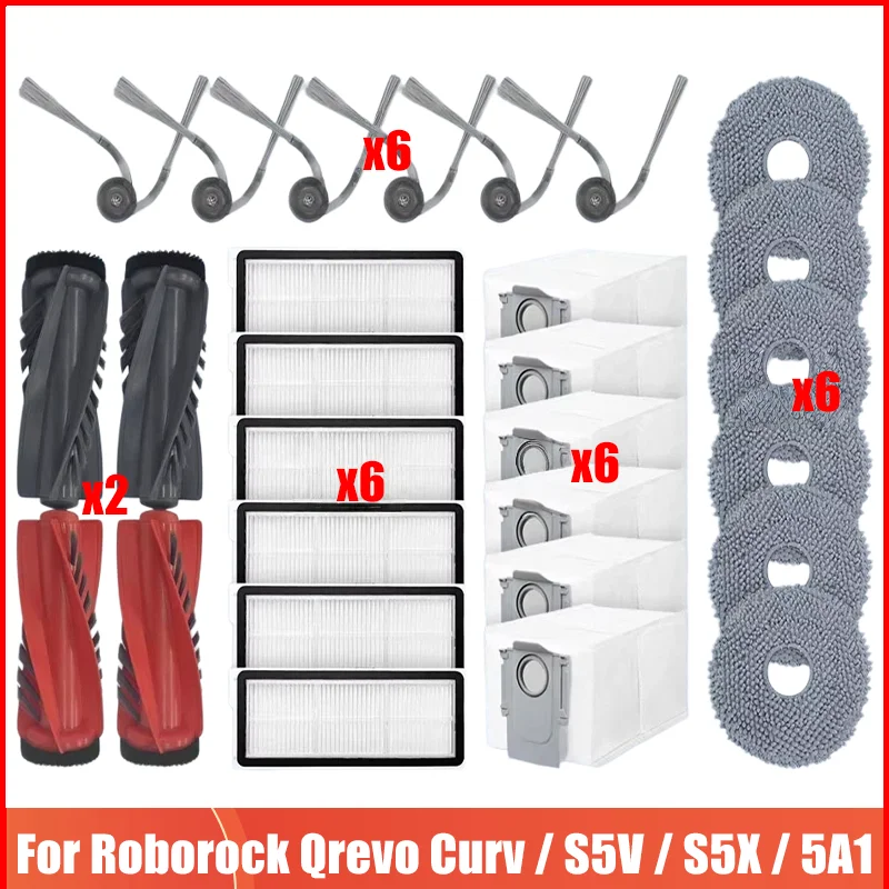 Compatible For Roborock Qrevo C / C Pro / Curv / CurvC / Edge / EdgeC / 5AE/ S5V Parts Main Side Brush Dust Bag Filter Mop Cloth