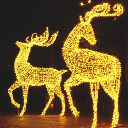 Theme Park LED 3D Deer Motif Light Christmas Deer Statue Reindeer Sleigh Light