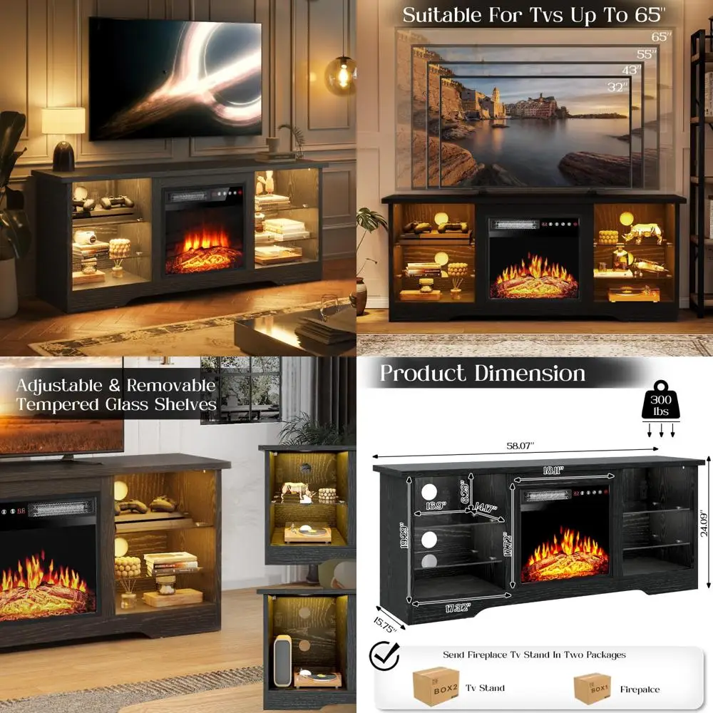 VITESSE 58 Inches Fireplace TV Stand for TVs up to 65 Inches Console with 18'' Electric Fireplace & Remote,Wooden Modern Enterta