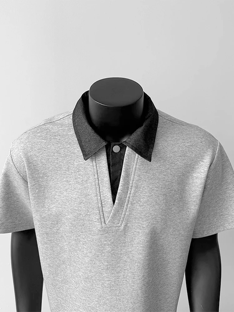 

ay irt Men's ort Sve 2025 New Summer oulder Flip Collar T-irt CleanFit f Sve Fake Two-Piece Casual Top