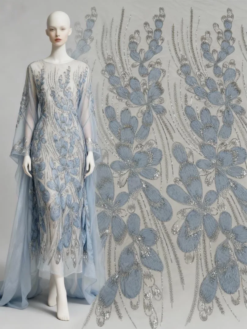 

Fashion African Beaded Lace Fabric 2025 High Quality Luxury Nigerian French Sequins Lace Fabric For Women Party Dresses Sewing