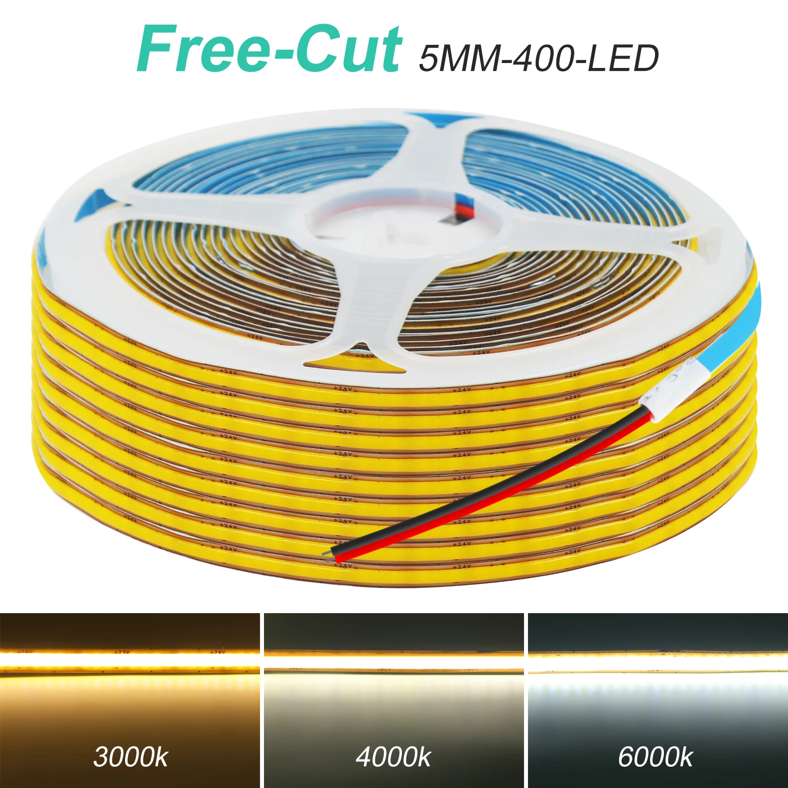 5MM COB LED Strip Light 12V 24V 400LEDS/M Flexible Ribbon Rope LED Light 3000K 4000K 6000K Home Decor FOB led light