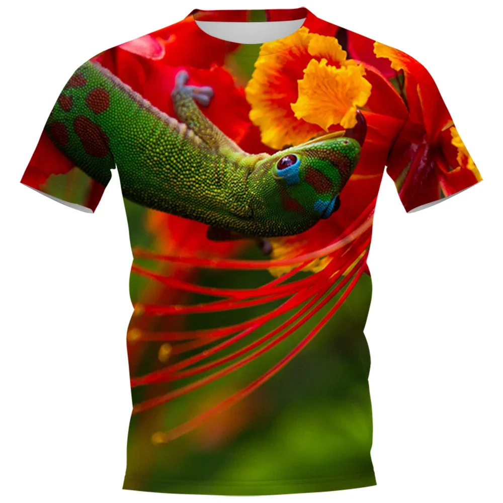 HX Fashion Mens T-shirts Tropical Chameleon Flowers 3D Graphic T Shirts Tees Summer Short Sleeve Casual Shirts Hip Hop Tops