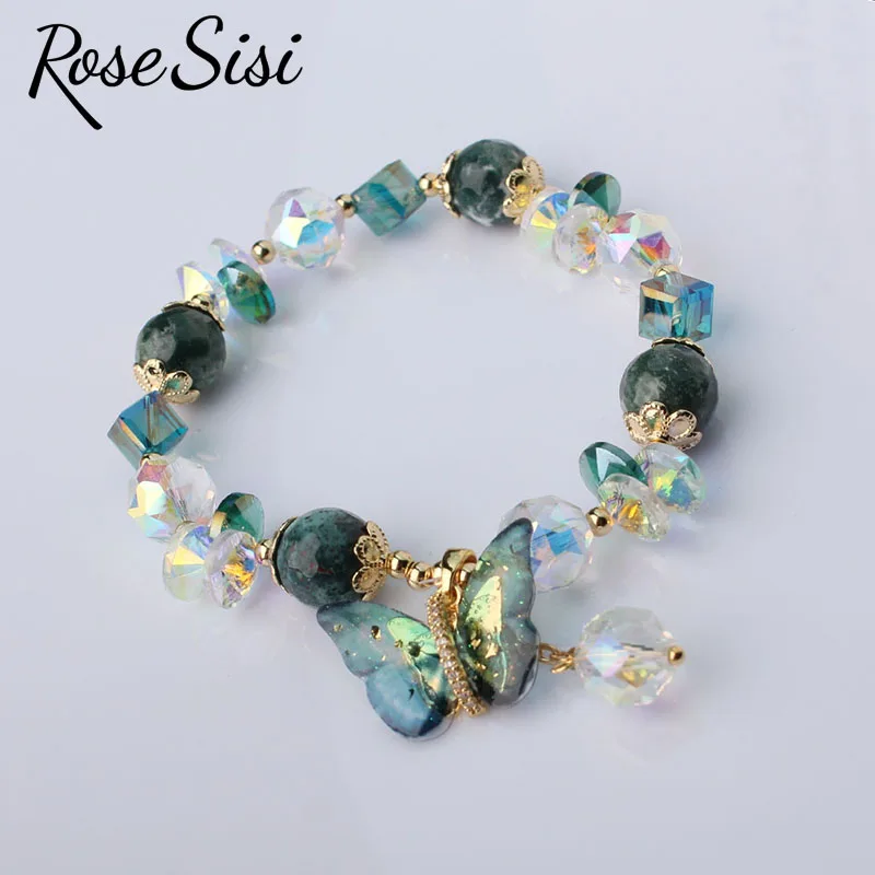 Rose sisi Korean version of fresh ocean wind blue crystal bracelet for women faceted beads dolphin heart-shaped pendant jewelry