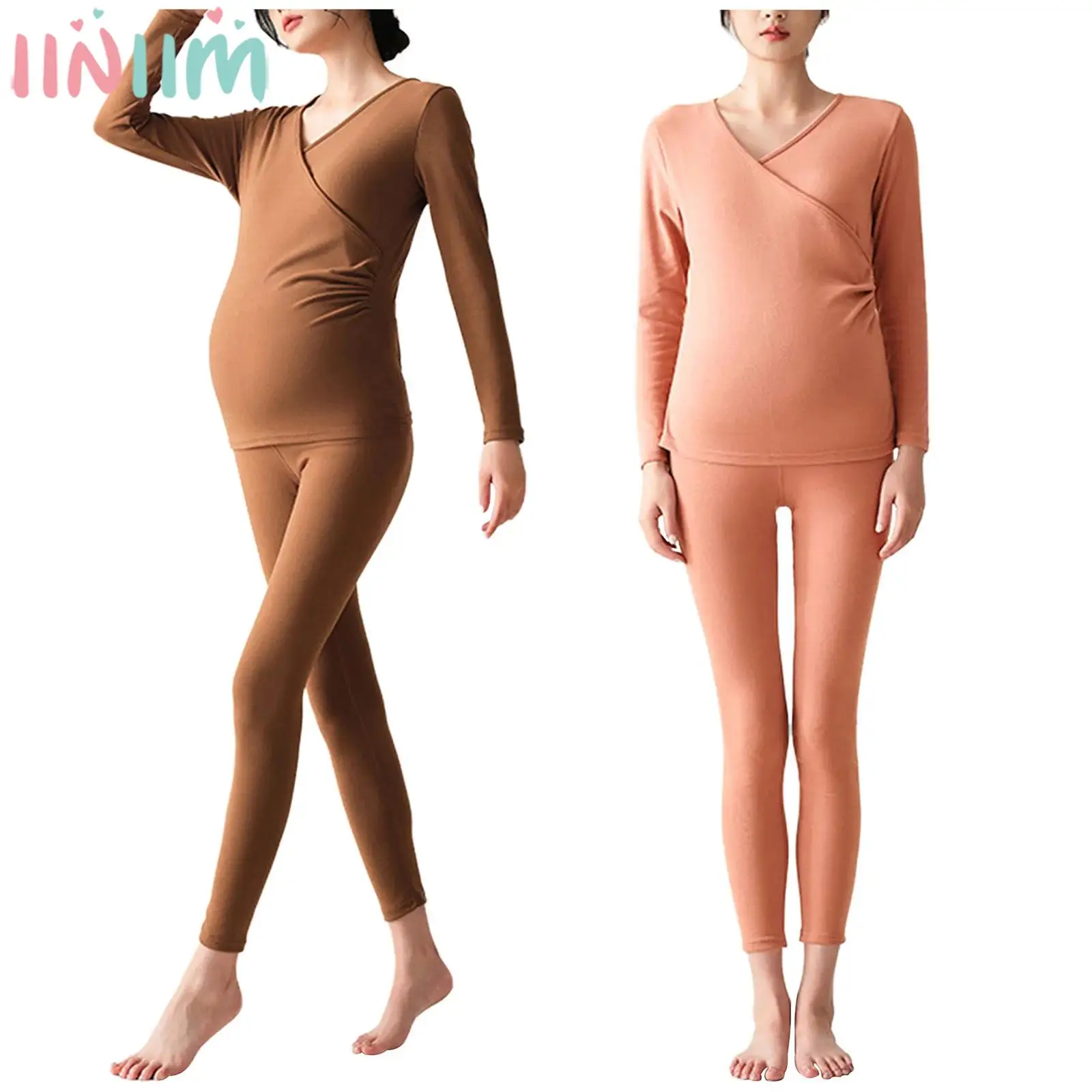 

Термобелье для беременных и кормящих женщин, пижамный комплект, одежда для сна для беременных и грудного вскармливания, домашняя одежда, топ с длинными рукавами и рюшами и брюки