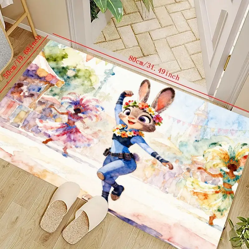 

1PC Zootopia Judy Hopps Rabbit Bunny Watercolor Carnival Festival Floor Mat, Cute Anime Cartoon Area Rug & Doormat for Kids Room