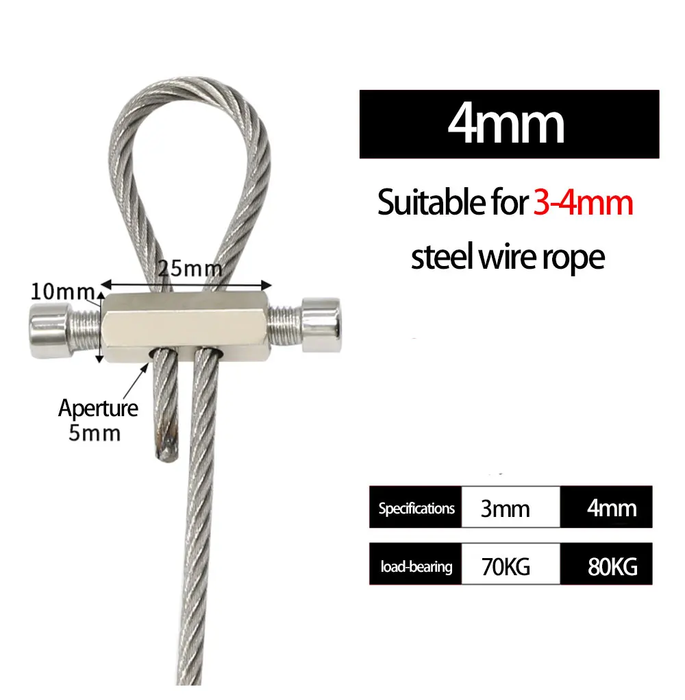 3/4/5/6mm Verstellbare Aufhängungsklemme aus Stahlseil, Hochleistungs-Kabelklemme mit Schraubenschlüssel zur Kabelverriegelung, Metallbefestigungen – Detail 1