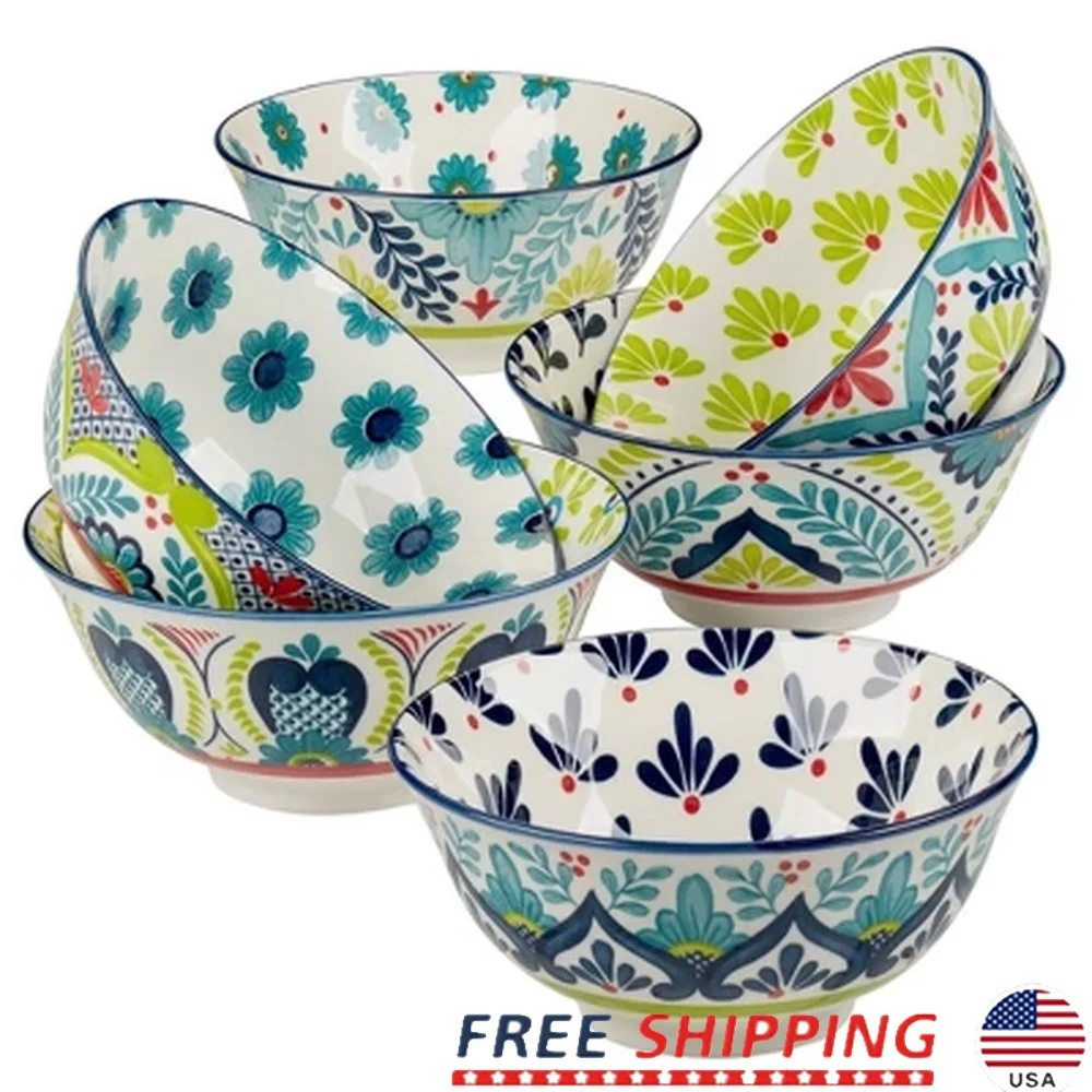 

Set of 6 Talavera All Purpose Bowls 30oz Capacity Porcelain Dishwasher Microwave Safe Round Serving Bowls Home Kitchen