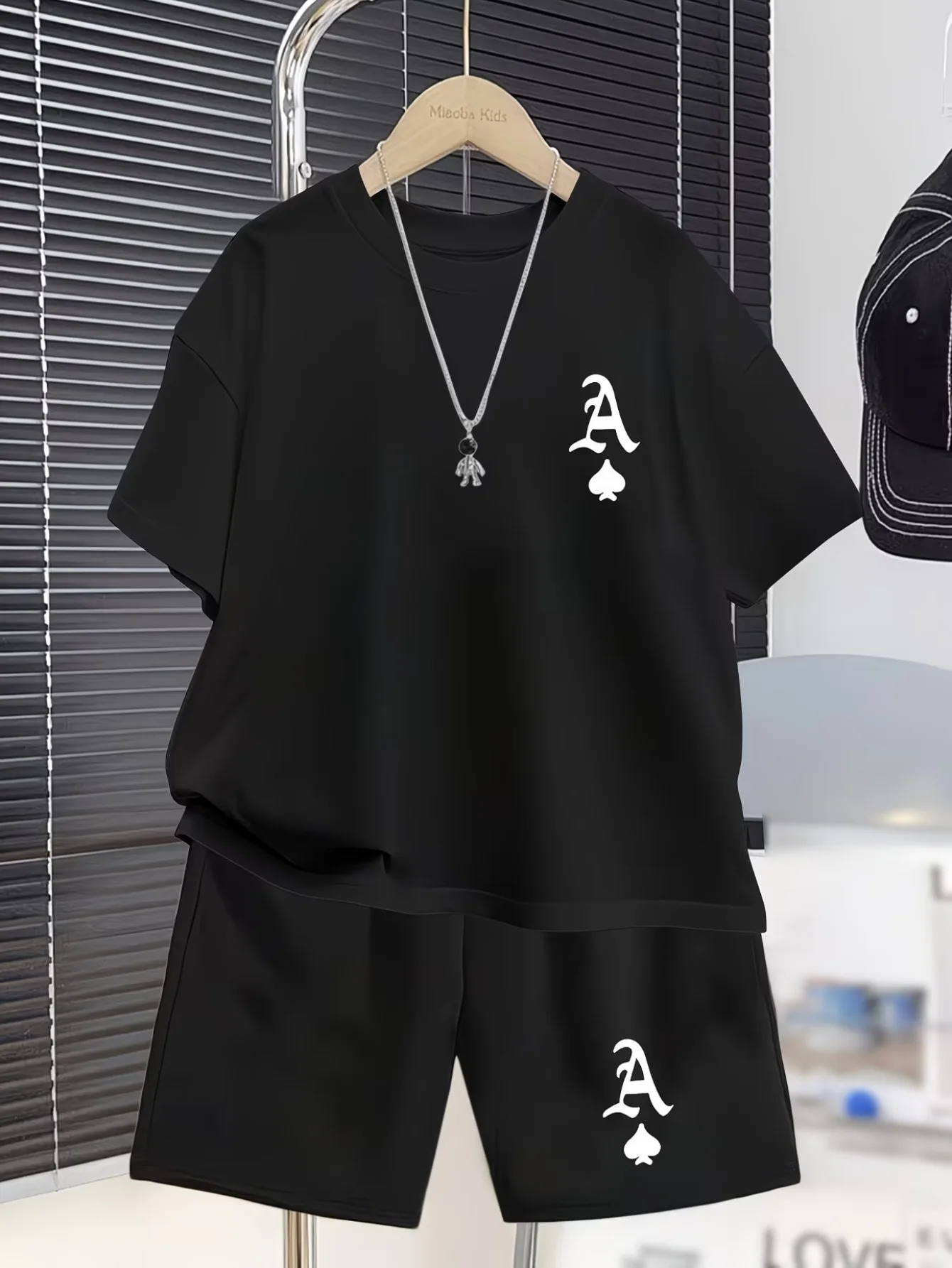 Teen Boys' Peach A-pattern Casual Summer Short-sleeve Set Fashionable Outdoor Sport T-shirt and Shorts Two-piece Outfit