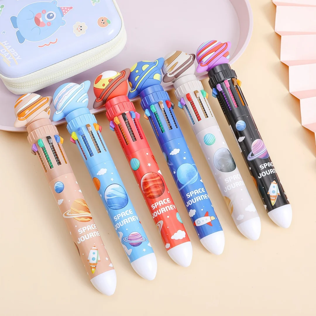 

3/6/12 шт., 10 цветов, шариковая ручка Happy Planet, многоцветная, креативная, с мультяшным дизайном головы, ручная ручка для учета