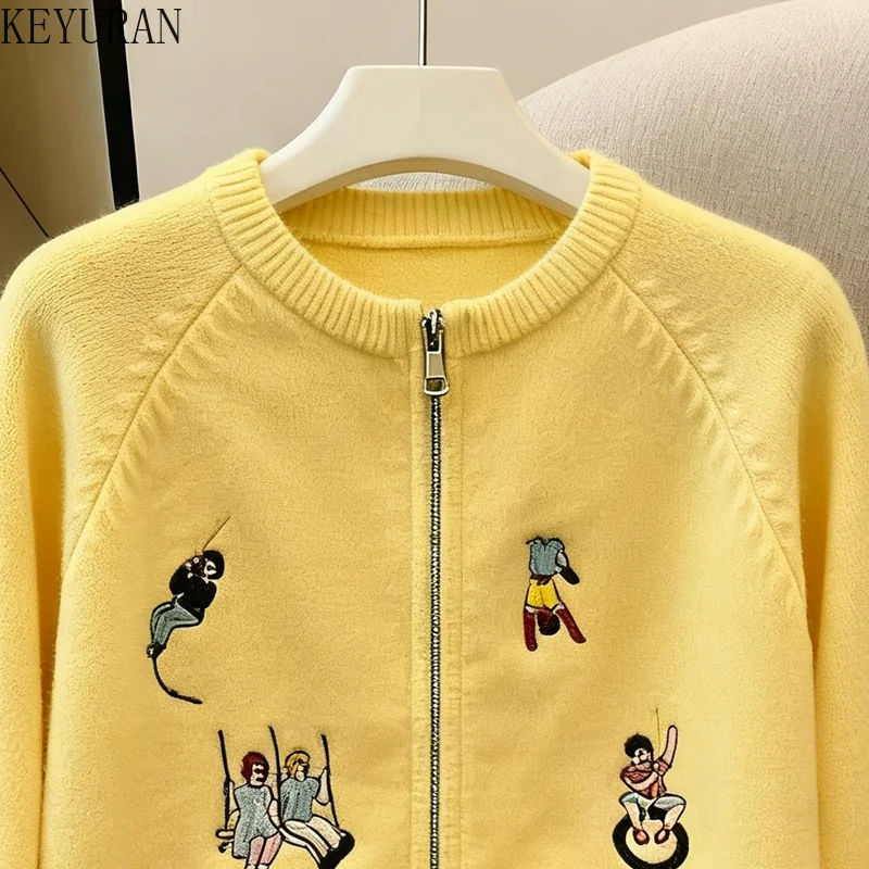 أنيق التطريز سترة سترة المرأة الجديدة الخريف الشتاء موضة أنيقة شيك س الرقبة طويلة الأكمام تريكو القمم السيدات لاعبا #2