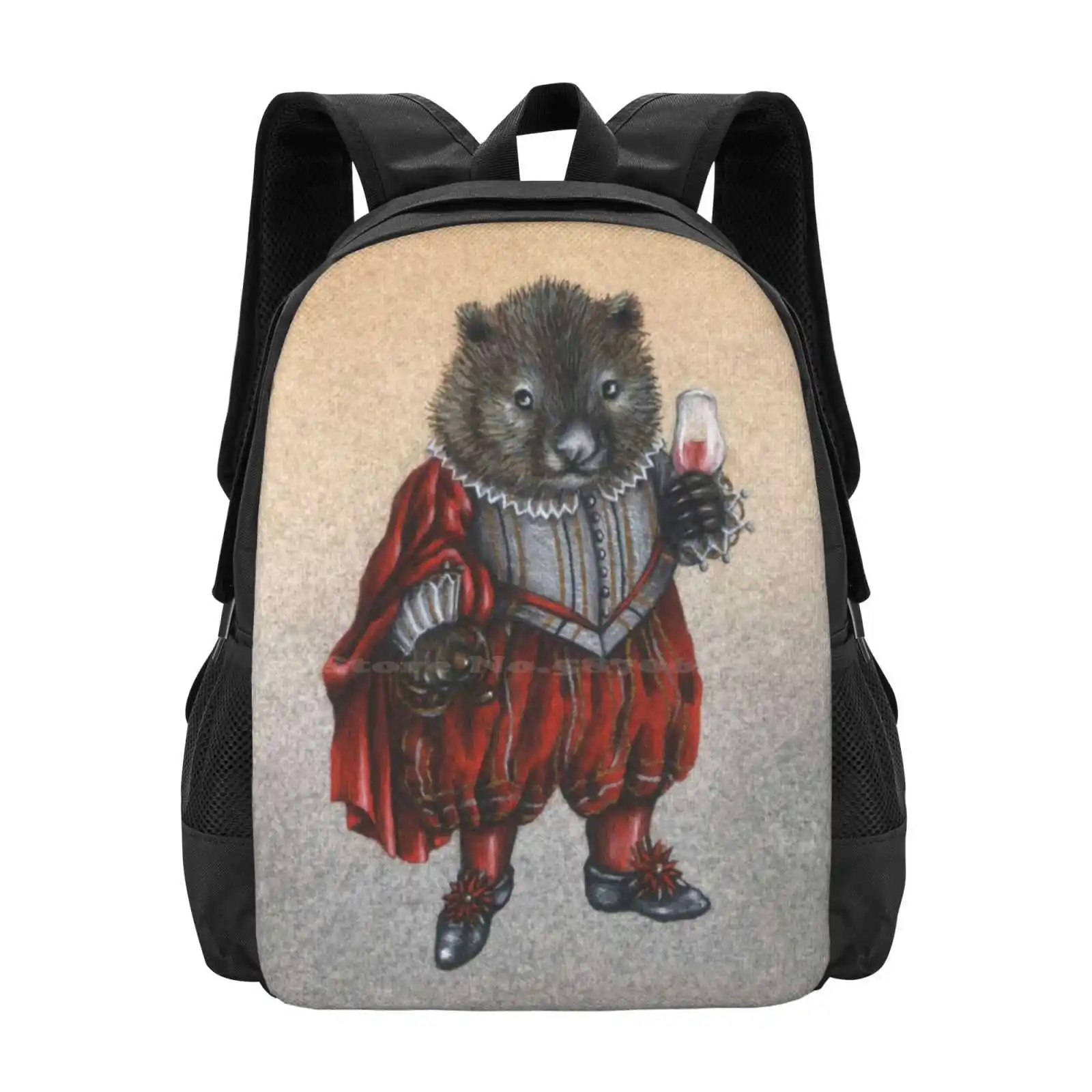 Wombat Pattern Design Bag Student'S Backpack Wombat Cute Animals Australia Glass Booze Wine Whiskey Whisky