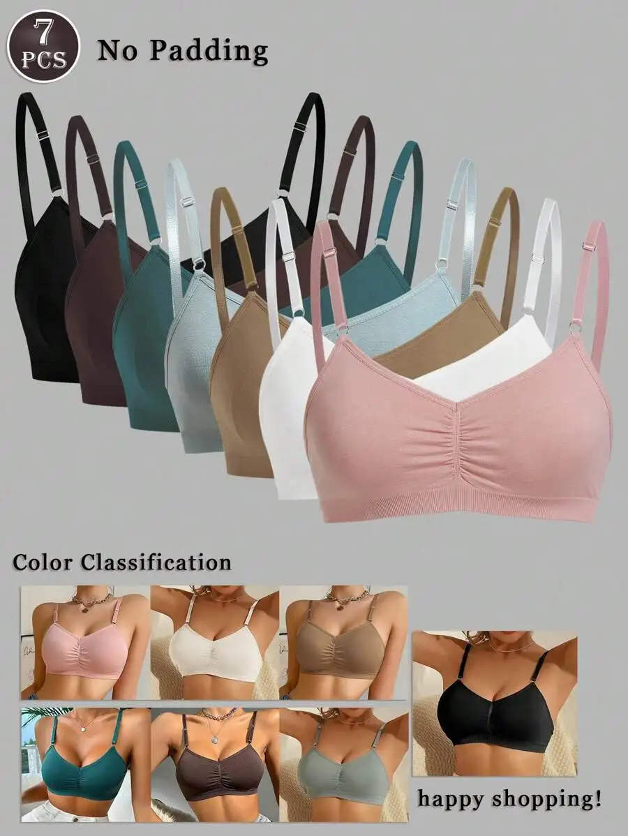 

7pcs Seamless Underwear Set, Comfortable Casual Bras With Adjustable Straps
