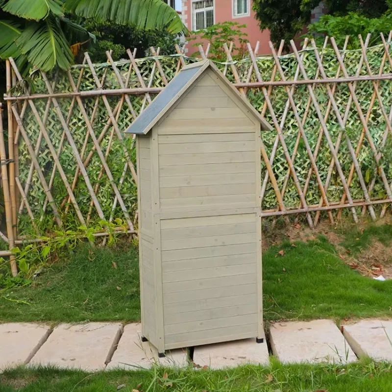 D10 Outdoor Solid Wood Locker Courtyard Garden Sundries Storage Wooden Box Waterproof Sunscreen Tool Room Multi-functional