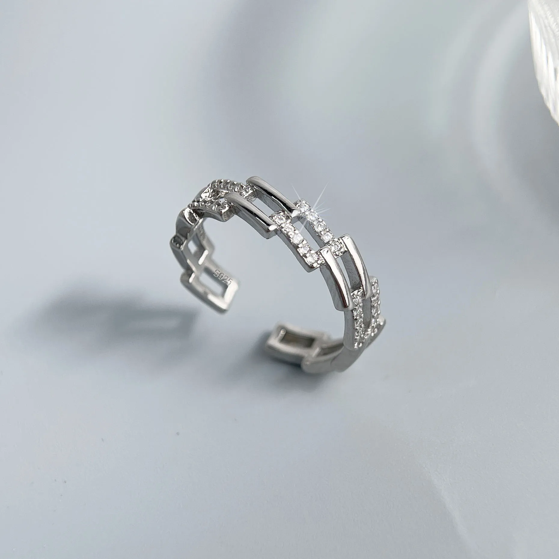 925 فضة خواتم للنساء هندسية غرامة مجوهرات إصبع قابل للتعديل التسلق بسيط الزركون الدائري للحزب هدية عيد ميلاد