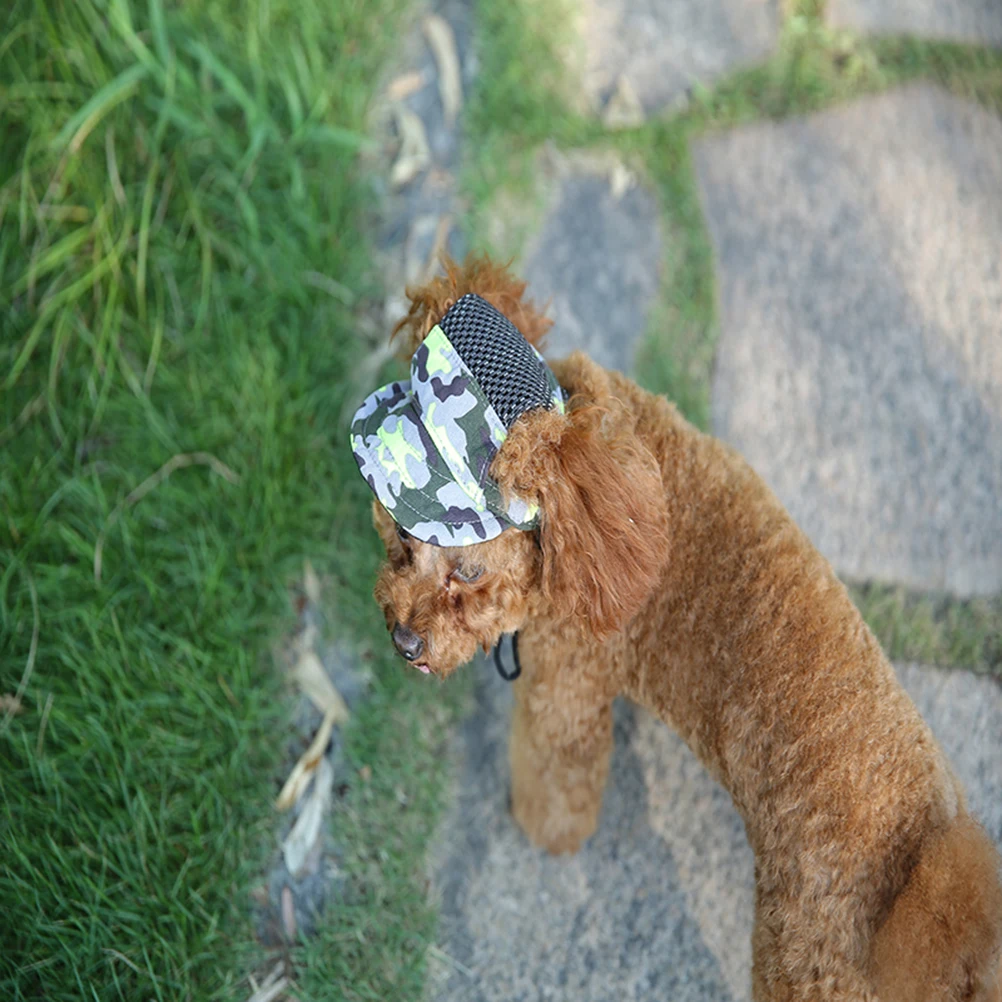 

Dog Baseball Cap Canvas Hat with Ear Holes Adjustable Belt Puppy Sun Visor Outdoor Sport Hats Breathable Comfortable Durability