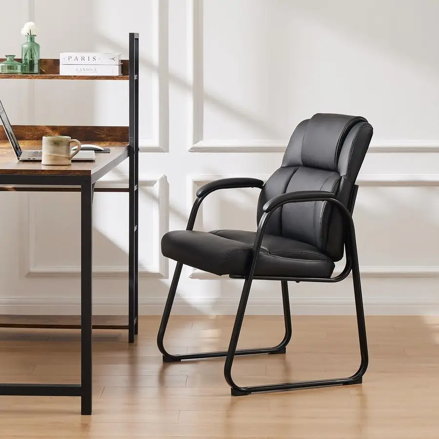 

Leather Guest Chair,Waiting Room Chairs with Sled Base Padded Arm Rest for Meeting Conference Office Home