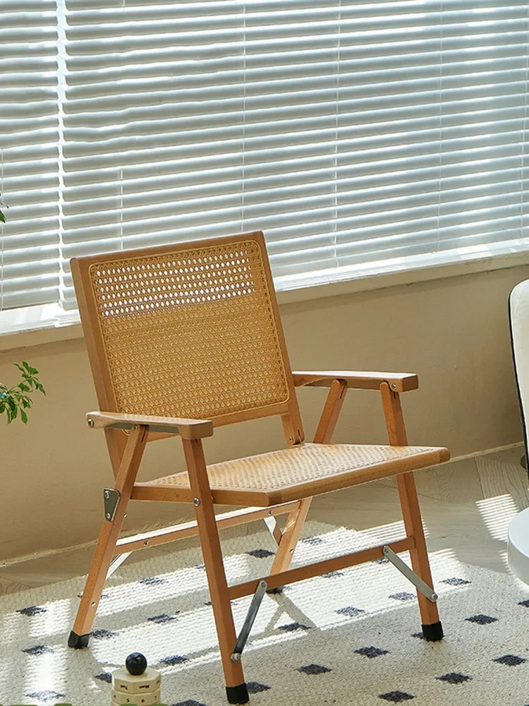 Balcony Folding Chair,Furniture Armchair,Home Living Room Solid Wood Imitation Rattan Backrest Chairs,Single Negotiation Stool