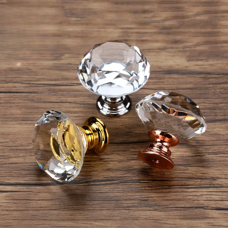 20-40mm Diamond Shape Design Crystal Glass Knobs Cupboard Drawer Pull Kitchen Cabinet Door Wardrobe Handles Hardware