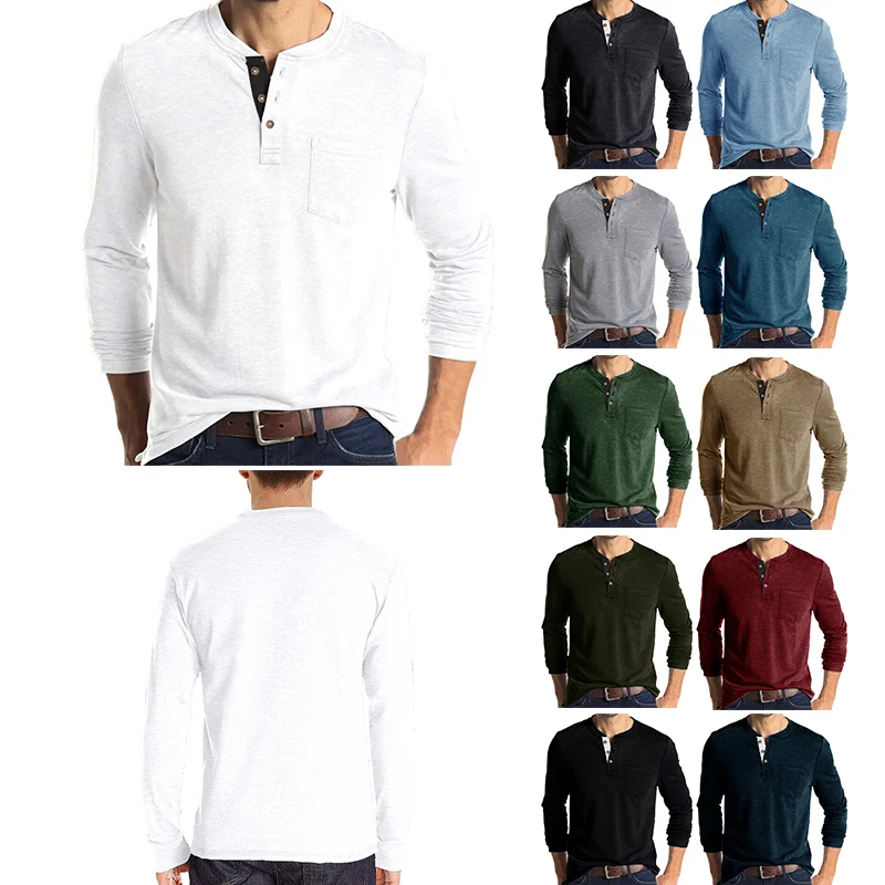 Pop Parklees Grey Waffle Mens Henley Shirt Casual Solid Breathable High Quality Shirts Regular Fit Long Sleeve Basic Tops Tees H