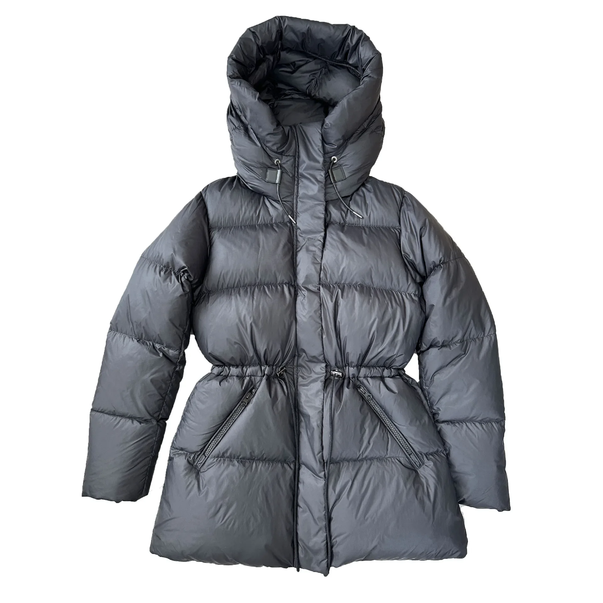 Cold-resistant artifact Dongli Sanfang 800 Peng 90 white goose down warm drawstring waist hooded bread down jacket female winter