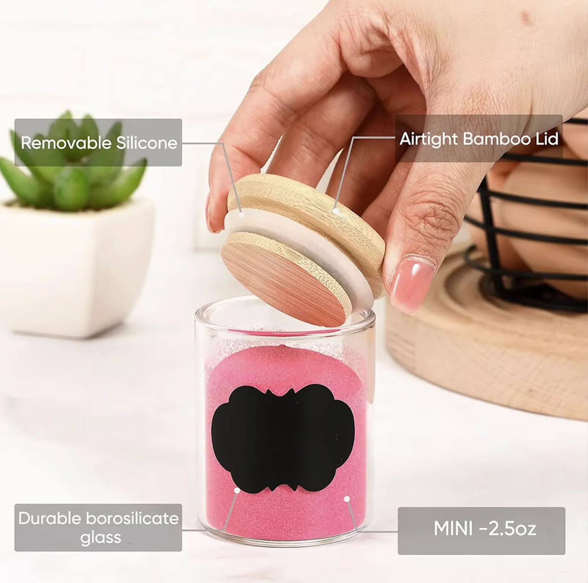 Glass Spice Jars with Bamboo Lids Food Storage Container Clear Spice Storage Bottle for Spice,Herbs,Seasoning,Seed, Tea,Sugar