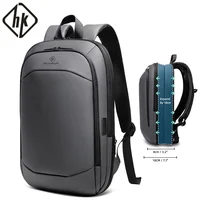 Mochila de negocios HK para hombre, mochila para ordenador portátil de 17 pulgadas con puerto USB, bolsa de viaje impermeable expandible delgada, bolsa grande para ordenador de trabajo